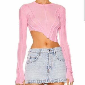 SAMI MIRO VINTAGE Asymmetric Long Sleeve Tee ribbed stretchy xl  pink